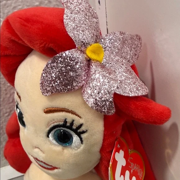 Ty Ariel Mermaid Plush - Red Hair, Green Tail, Purple Top - Picture 5 of 9
